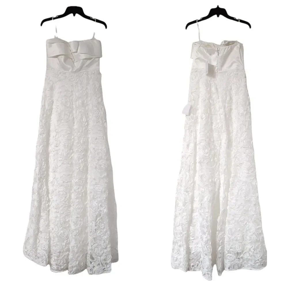 Lulus White Rosette Strapless A-Line Wedding Gown
